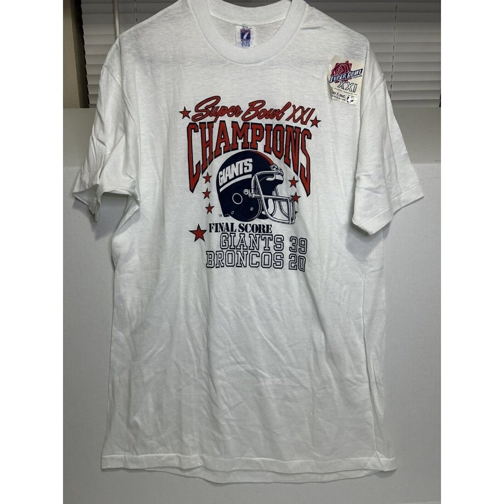 Vintage New York Giants Super Bowl XXI Champions Logo 7 Crewneck T-Shirt XL Scor